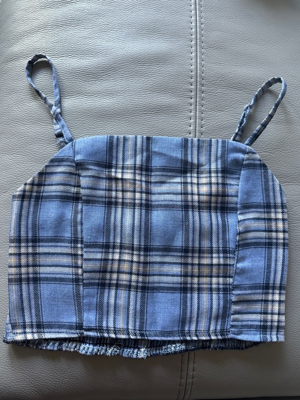 Blue Plaid Crop Cami Top